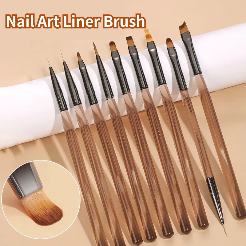 แปรงปากกาอะคริลิค UV ไล่โทนสี ลายดอกไม้ 4 แบบ สีน้ําตาลใส สําหรับตกแต่งเล็บ DIY
