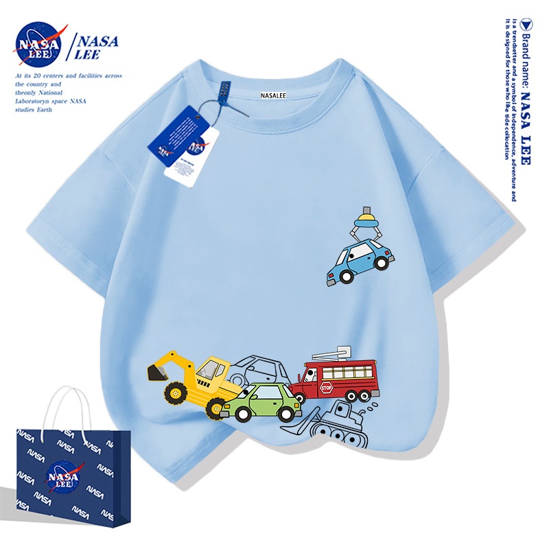 【จัดส่งภายในวันเดียว】เสื้อยืด NASA ผ้าฝ้าย ไซส์หลวม ลายรถเล็ก สำหรับทุกวัย ระบายอากาศดี สไตล์ไทย