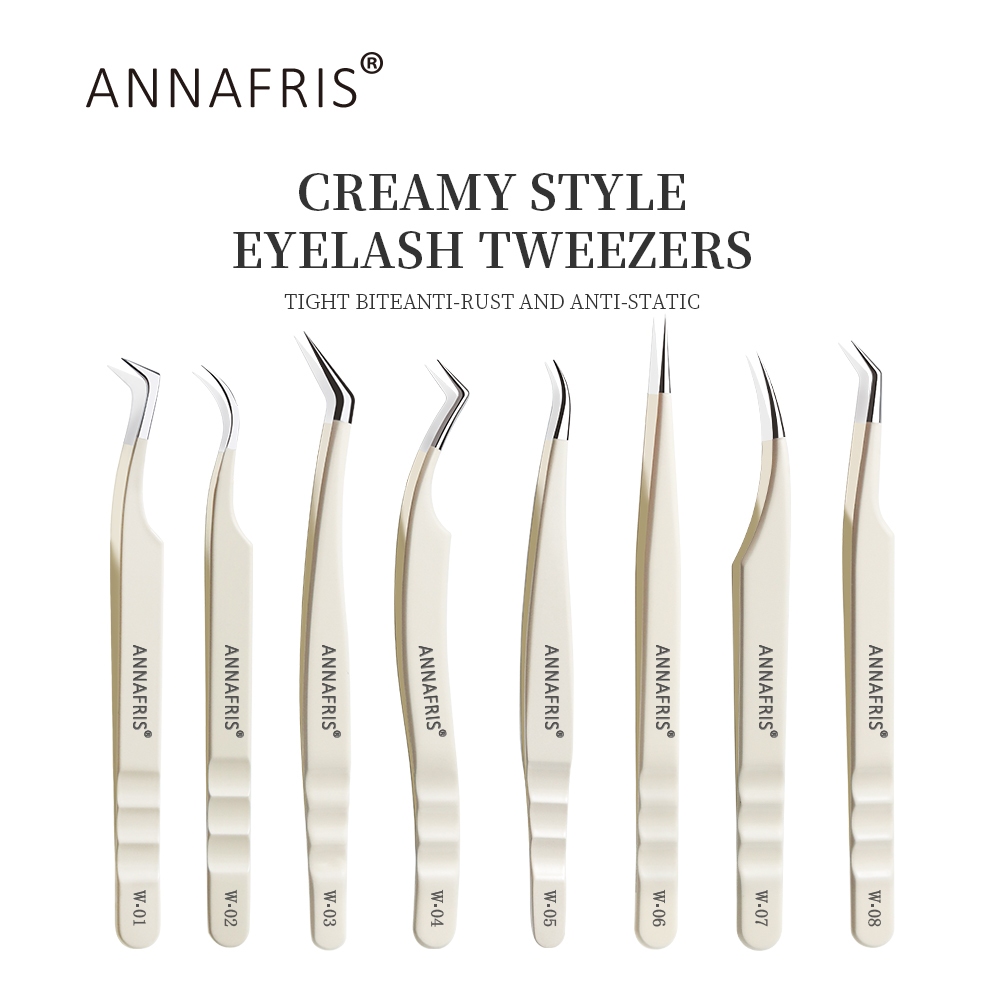 ANNAFRIS สแตนเลสความแม่นยําสูงแหนบขนตาปลอมตรงโค้งแหนบปลายแหลม Lash Extension เครื่องมือแต่งหน้า