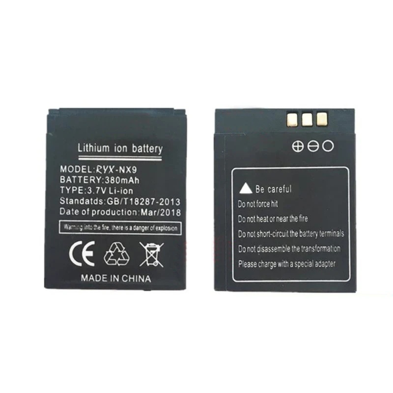 RYX-NX9 3.7V 380mAh แบตเตอรี่ Li-ion แบบชาร์จไฟได้สําหรับนาฬิกาสมาร์ท DZ09 QW09 W8 A1 V8 X6 HLX-S1 G