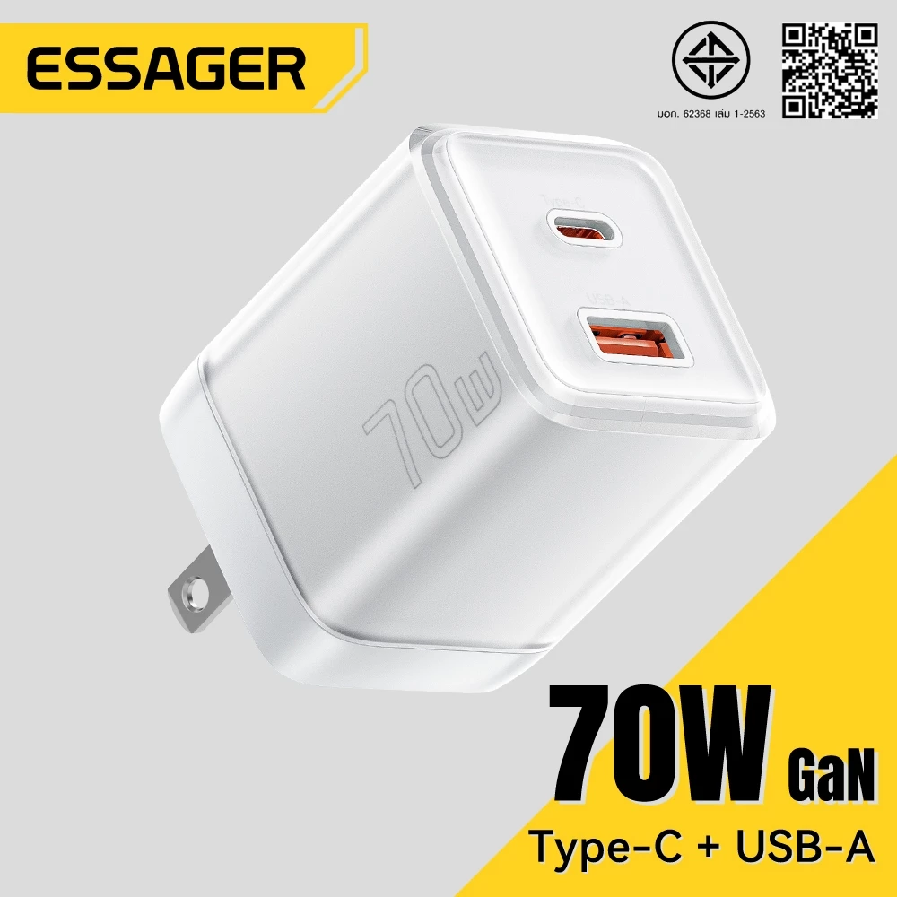 Essager 70W GaN Charger USB + ประเภท C Charger Fast Charging รองรับ PPS PD3.0 QC4.0 อะแดปเตอร์สําหรับ Android Travel Charger