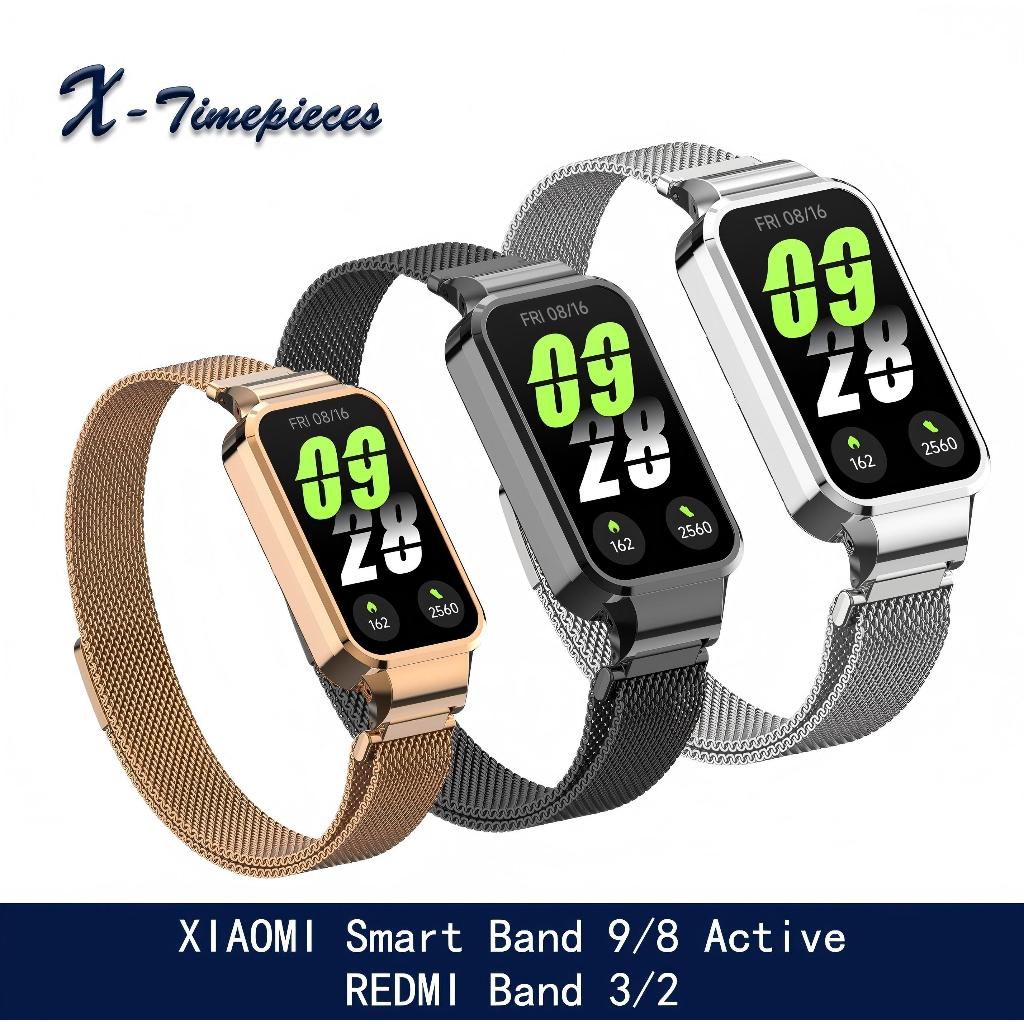 สายโลหะสําหรับ Xiaomi Smart Band 9/8 Active และ Redmi Band 3/2, สแตนเลส Milanese Loop Miband 9/8 Active