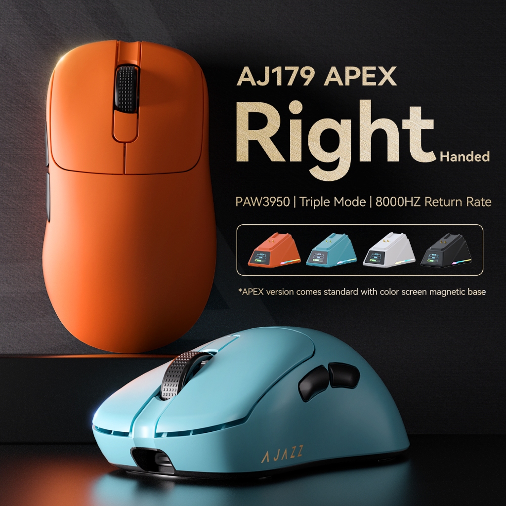 Ajazz AJ179 Apex PAW3950 เมาส์สําหรับเล่นเกมไร้สายพร้อมแท่นชาร์จ RGB, นักเล่นเกมเมาส์มาโครคอมพิวเตอร