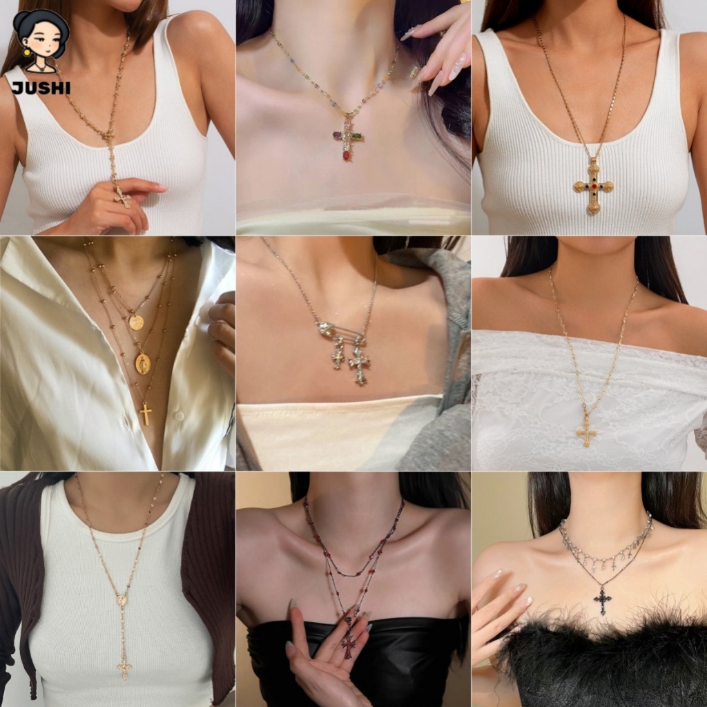 JUSHI Sweet Cool Cross Y2K จี้คอสร้อยคอวันหยุดของขวัญแฟชั่นอุปกรณ์เสริมปาร์ตี้ชายหาดริมทะเล
