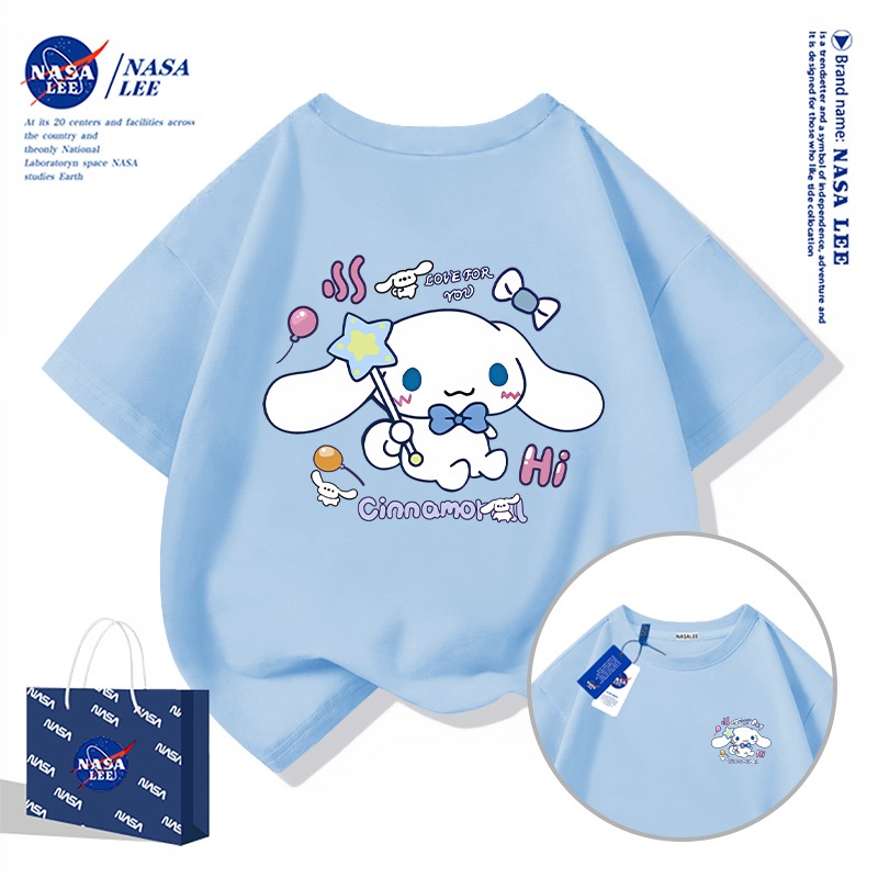 【จัดส่งภายในวันเดียว】เสื้อยืด NASA ผ้าฝ้าย ลายคินาโกะกับไม้วิเศษ สำหรับทุกวัย ระบายอากาศดี สไตล์ไทย