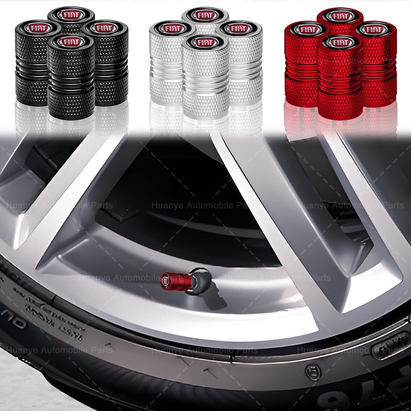 4pcs โลโก้รถยาง Anti-ฝุ่นหมวกคู่เกลียวออกแบบล้อรถ Tyre Stem สําหรับ Fiat Panda Bravo Punto Croma 500