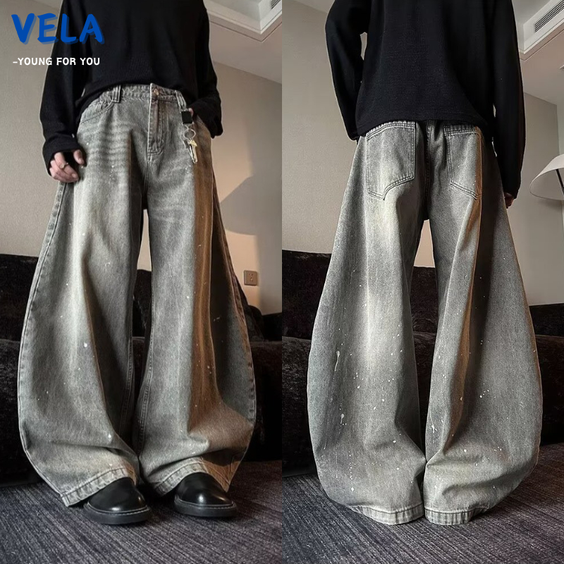 VELA-กางเกงยีนส์ผู้ชาย ขากระบอกใหญ่ ขากว้าง หลวมBaggy Jeans สไตล์ย้อนยุค