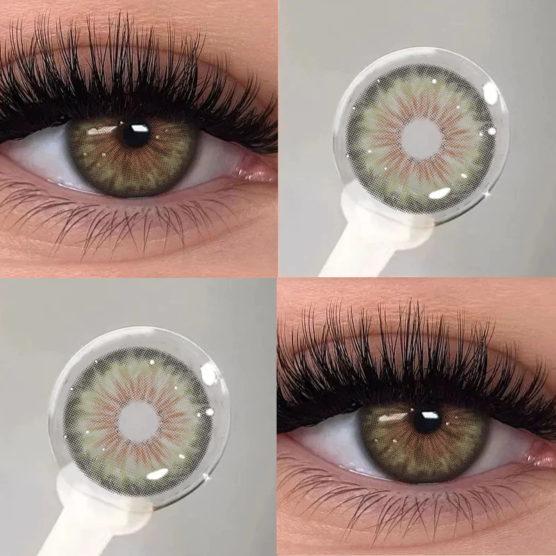 KSSEYE คอนแทคเลนส์สี 2 ชิ้น Cleopatra สีเขียว/สีน้ําตาล/เทา 14.2 มม.รายปีคอนแทคเลนส์สายตาสั้นที่มีองศา (0-8.00)