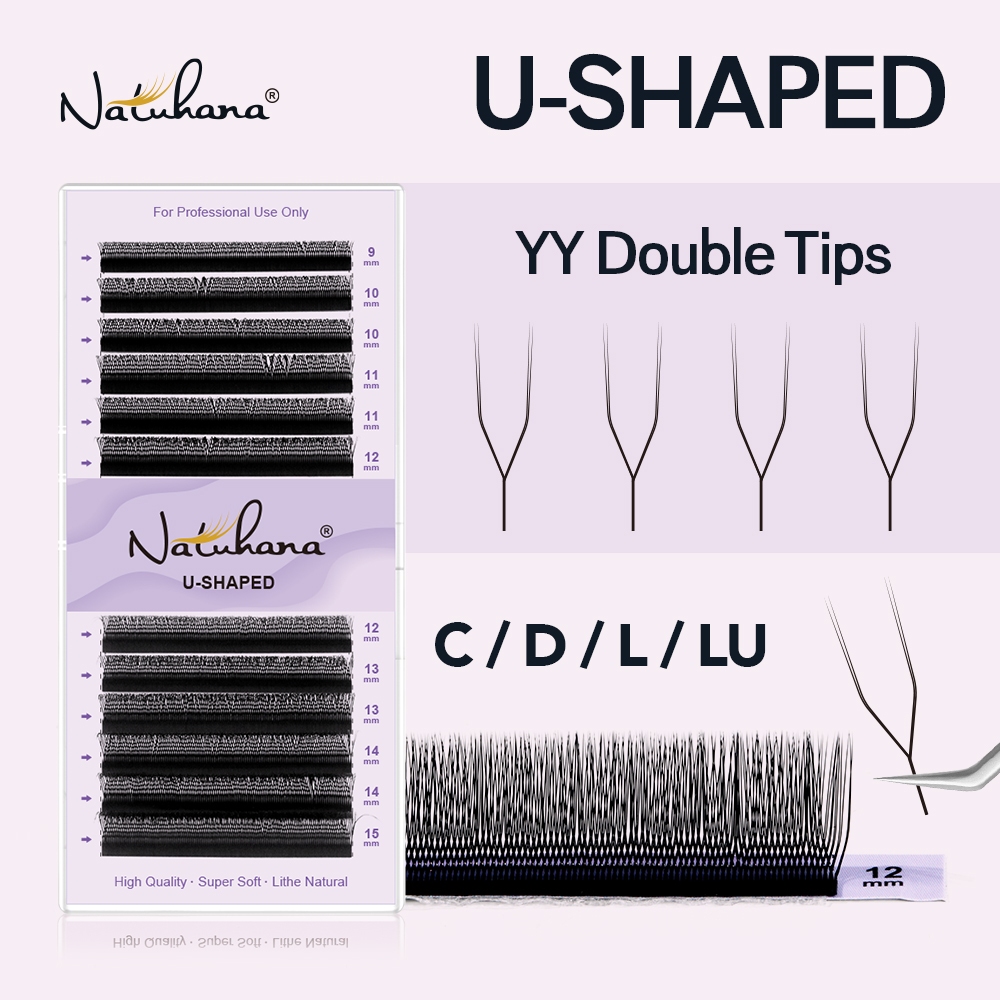NATUHANA U-Shape YY CL LU Curl Eyelash Extensions Premade Volume Fluffy Lashes Matte สีดําธรรมชาติแต่งหน้านุ่ม