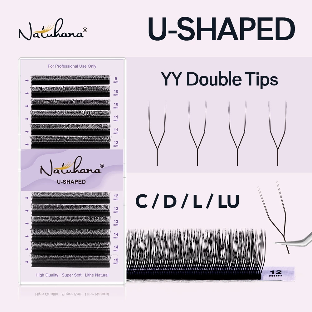 NATUHANA U-Shape YY CL LU Curl Eyelash Extensions Premade Volume Fluffy Lashes Matte สีดําธรรมชาติแต่งหน้านุ่ม
