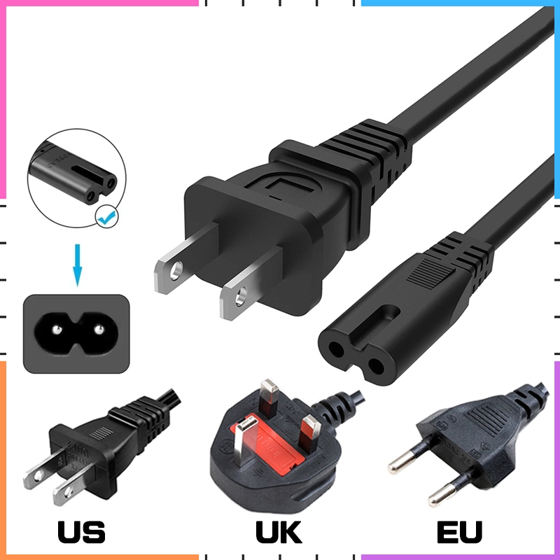 พร้อมสต็อก1.5M สายไฟ AC US UK EU 2 Prong 2 Pin เครื่องพิมพ์สายชาร์จอะแดปเตอร์ PC แล็ปท็อปสายไฟอะแดปเตอร์ PS4 ลําโพง