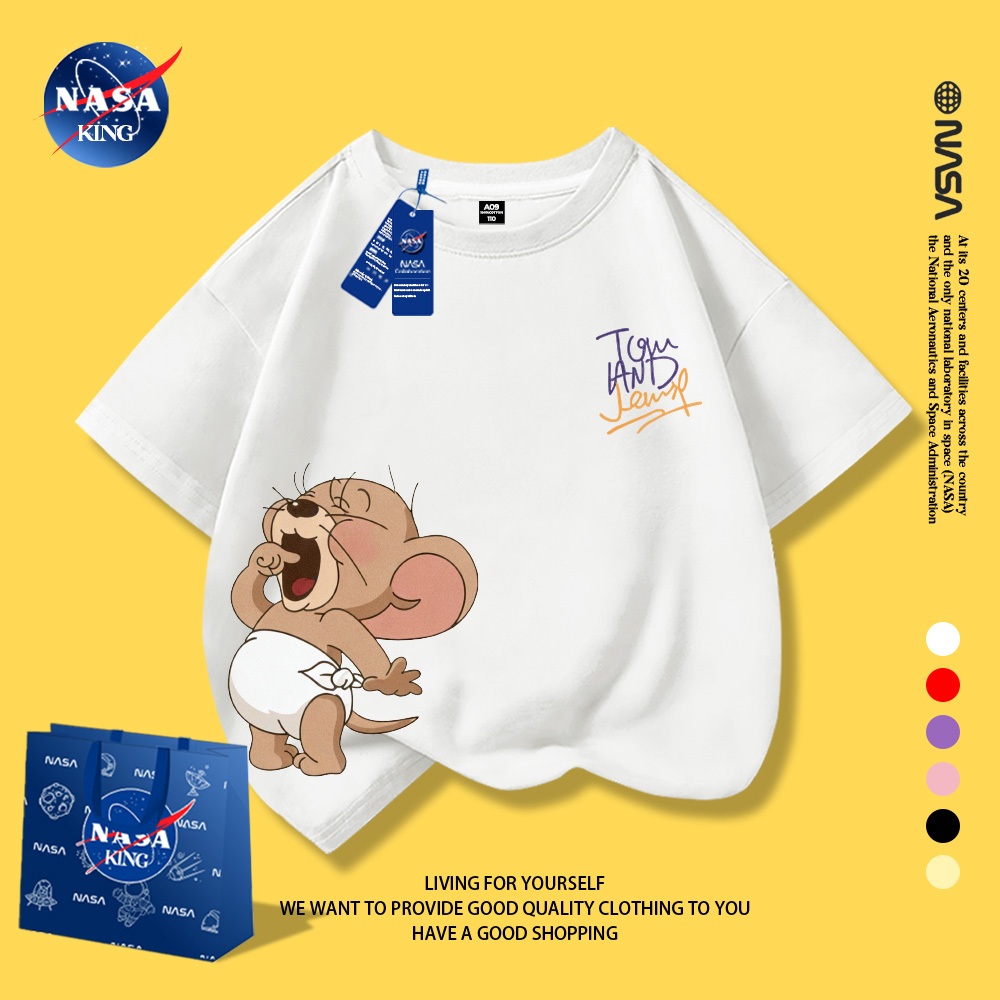 NASA เสื้อยืดผ้าฝ้ายสำหรับเด็ก 1-12 ปี เสื้อแขนสั้นสไตล์เกาหลีฤดูร้อน