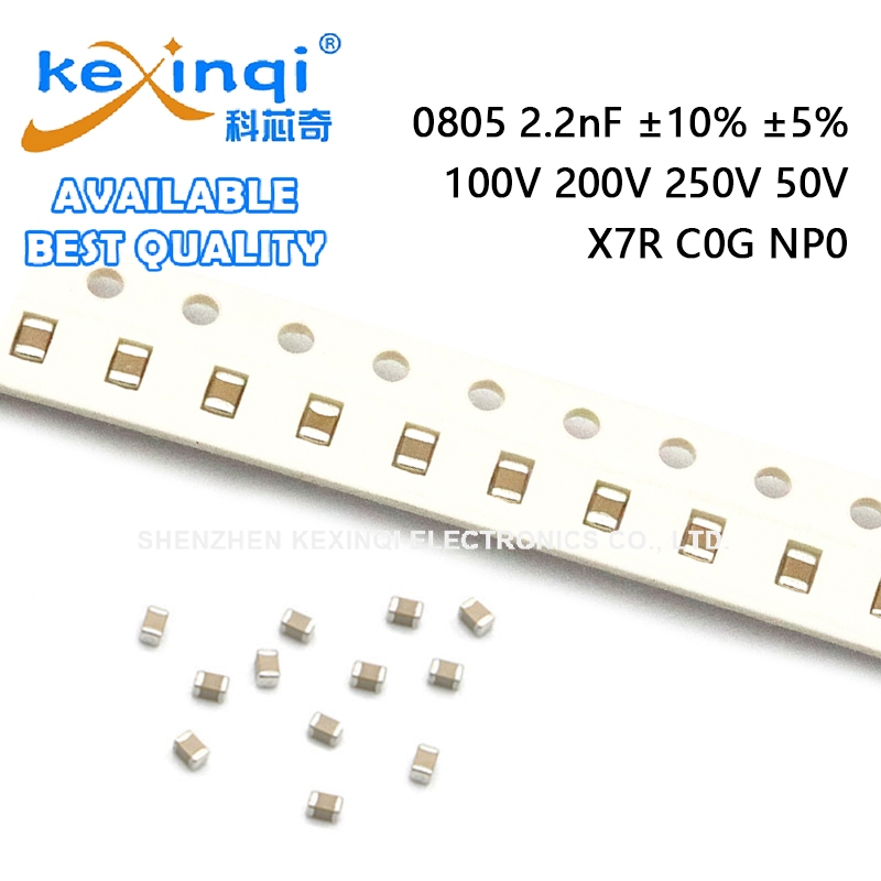 (20 ชิ้น) 0805 2.2nF ±10% ±5% 100V 200V 250V 50V X7R C0G NP0 SMD ชิป Multilayer ตัวเก็บประจุเซรามิก