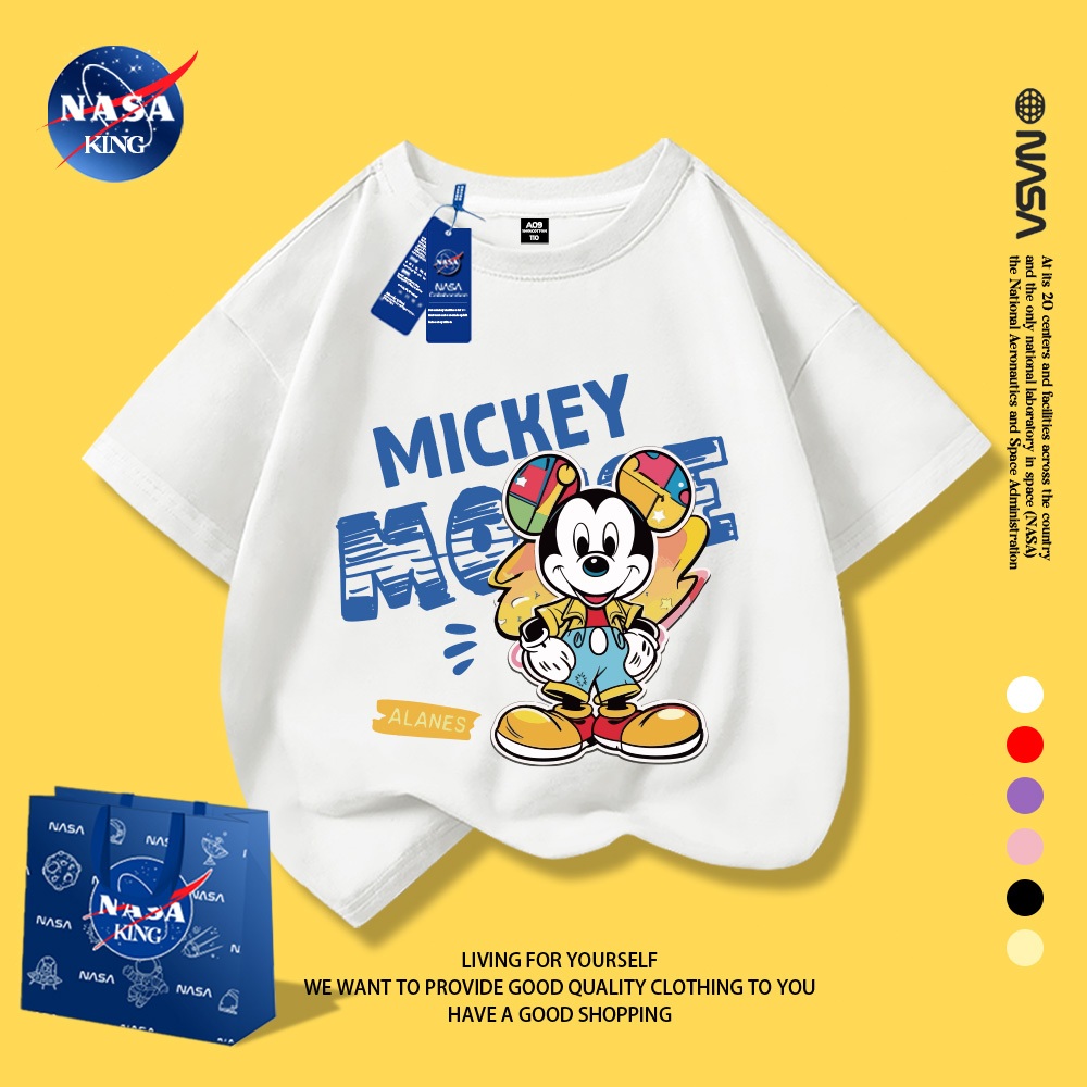 NASA เสื้อยืดแขนสั้นผ้าฝ้ายสำหรับเด็ก 1-12 ปี สไตล์เกาหลี เสื้อแฟชั่นฤดูร้อนสำหรับเด็ก