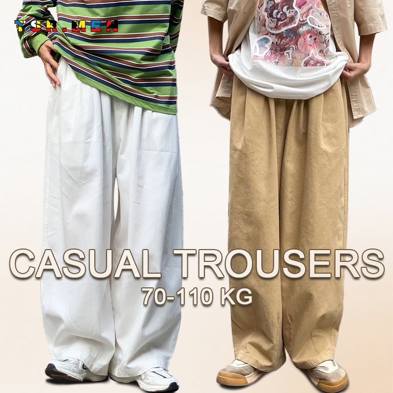 TSR.Men กางเกงขายาว ทรงหลวม เอวยางยืด ทรงตรง กางเกงไซส์ใหญ่ สีพื้น ดีไซน์เรียบง่าย สไตล์ญี่ปุ่นเรโทร ทรงหลวม ใส่สบาย