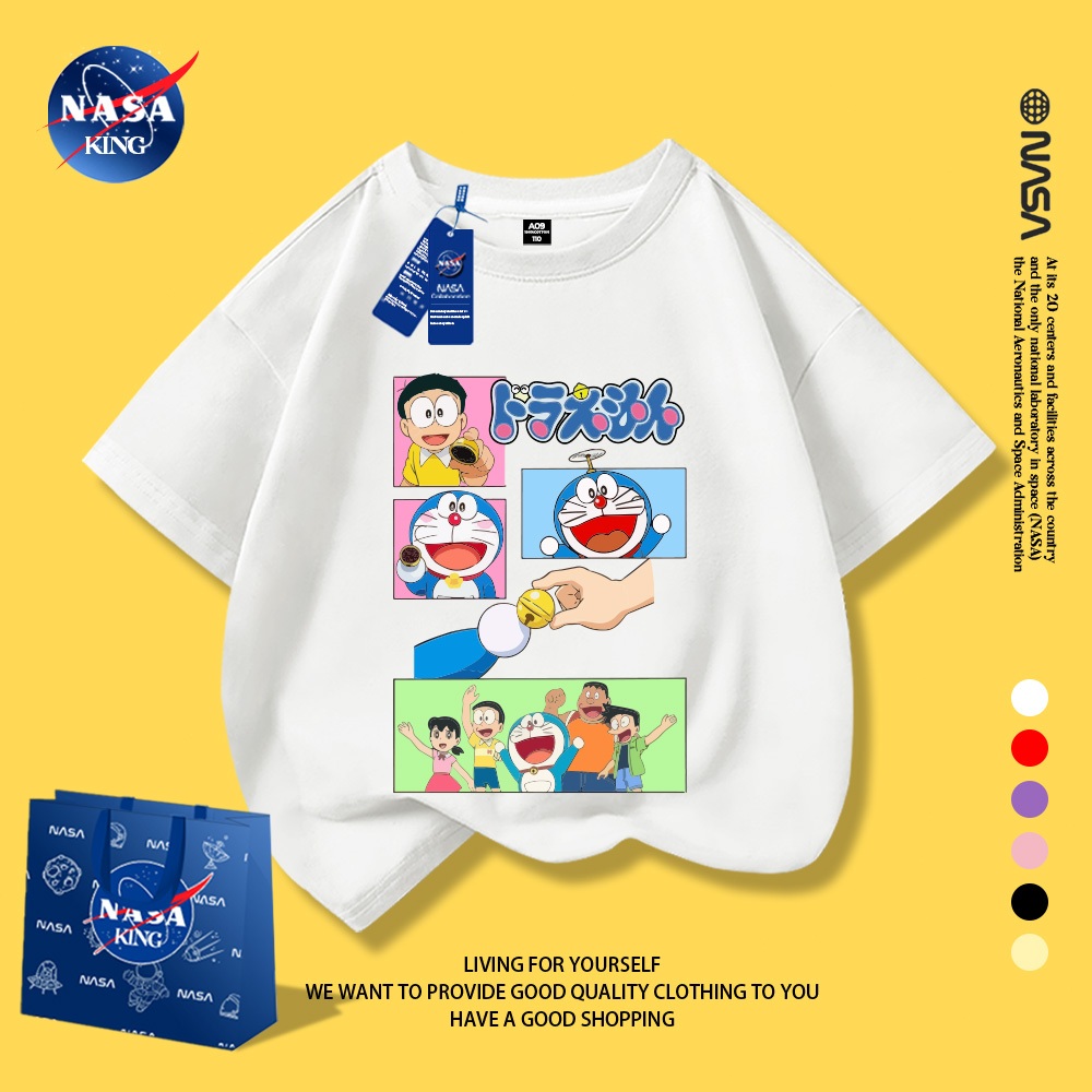 NASA เสื้อยืดเด็ก ผ้าฝ้าย 100% ลายการ์ตูนโดราเอมอน ใส่ได้ทั้งเด็กผู้หญิงและเด็กผู้ชาย