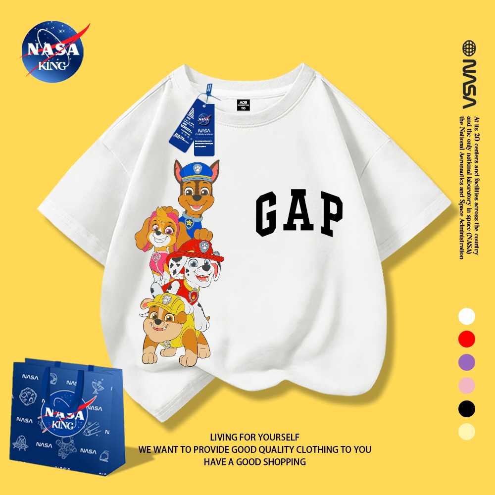 NASA เสื้อยืดแขนสั้นเด็กผู้ชายผ้าฝ้าย ลาย Paw Patrol สไตล์เกาหลี ฤดูร้อนระบายอากาศ