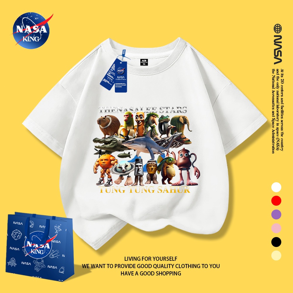 เสื้อยืดเด็ก NASA รุ่นใหม่ 2025 “ITALIAN BRAINROT” แขนสั้น ผ้าฝ้าย 100% สไตล์เกาหลี