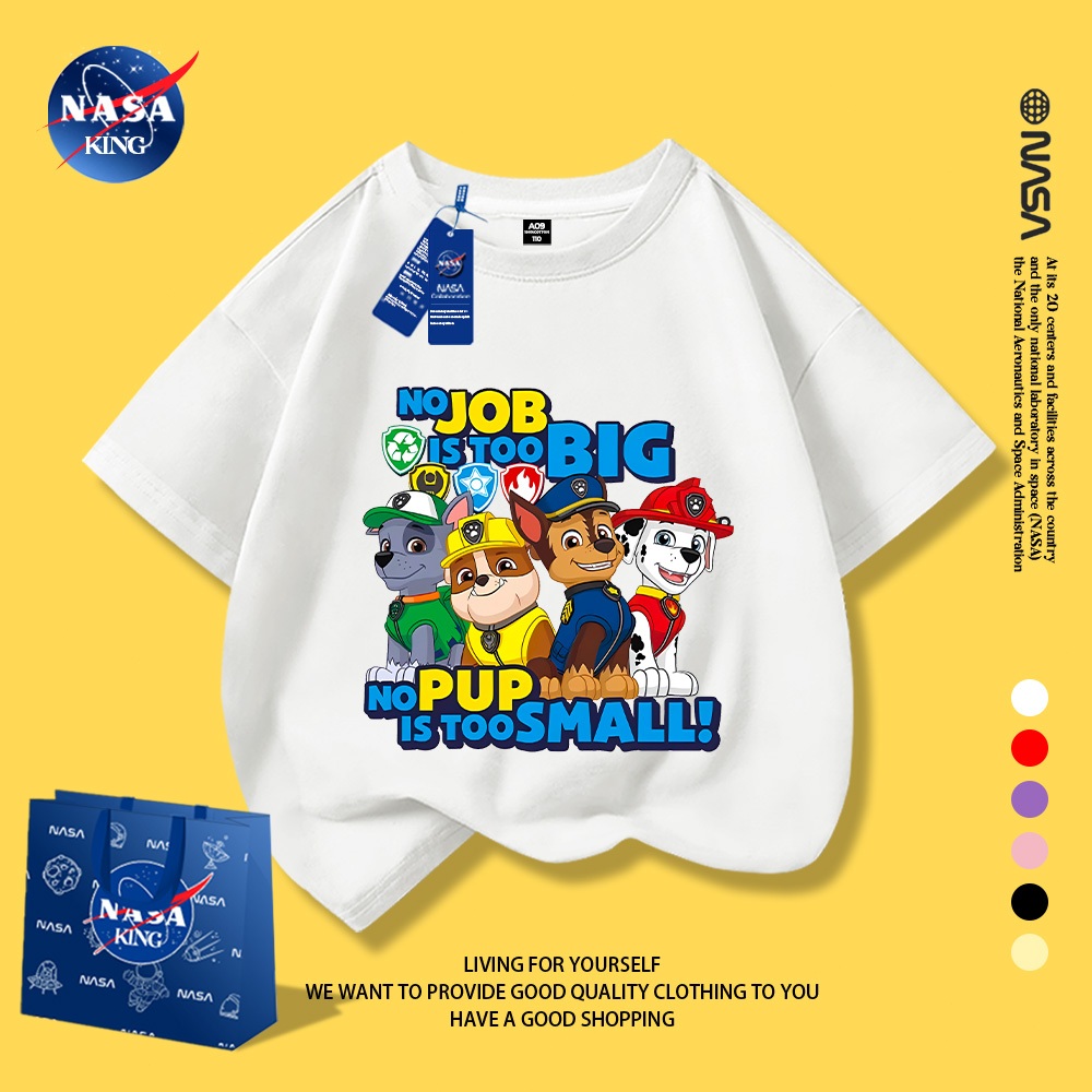 2025 รุ่นใหม่ NASA เสื้อยืดเด็ก ลายการ์ตูน Paw Patrol ผ้าฝ้ายแท้ สไตล์เกาหลี เสื้อแฟชั่นเด็กผู้ชาย