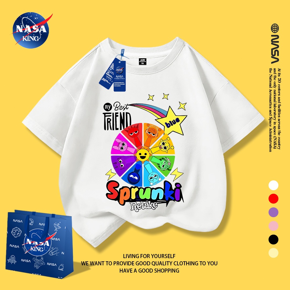 2025 รุ่นใหม่ NASA เสื้อยืดเด็ก Sprunki Incredibox ลายการ์ตูน ผ้าฝ้าย 100% สไตล์เกาหลี เสื้อเด็กผู้ชายแฟชั่น
