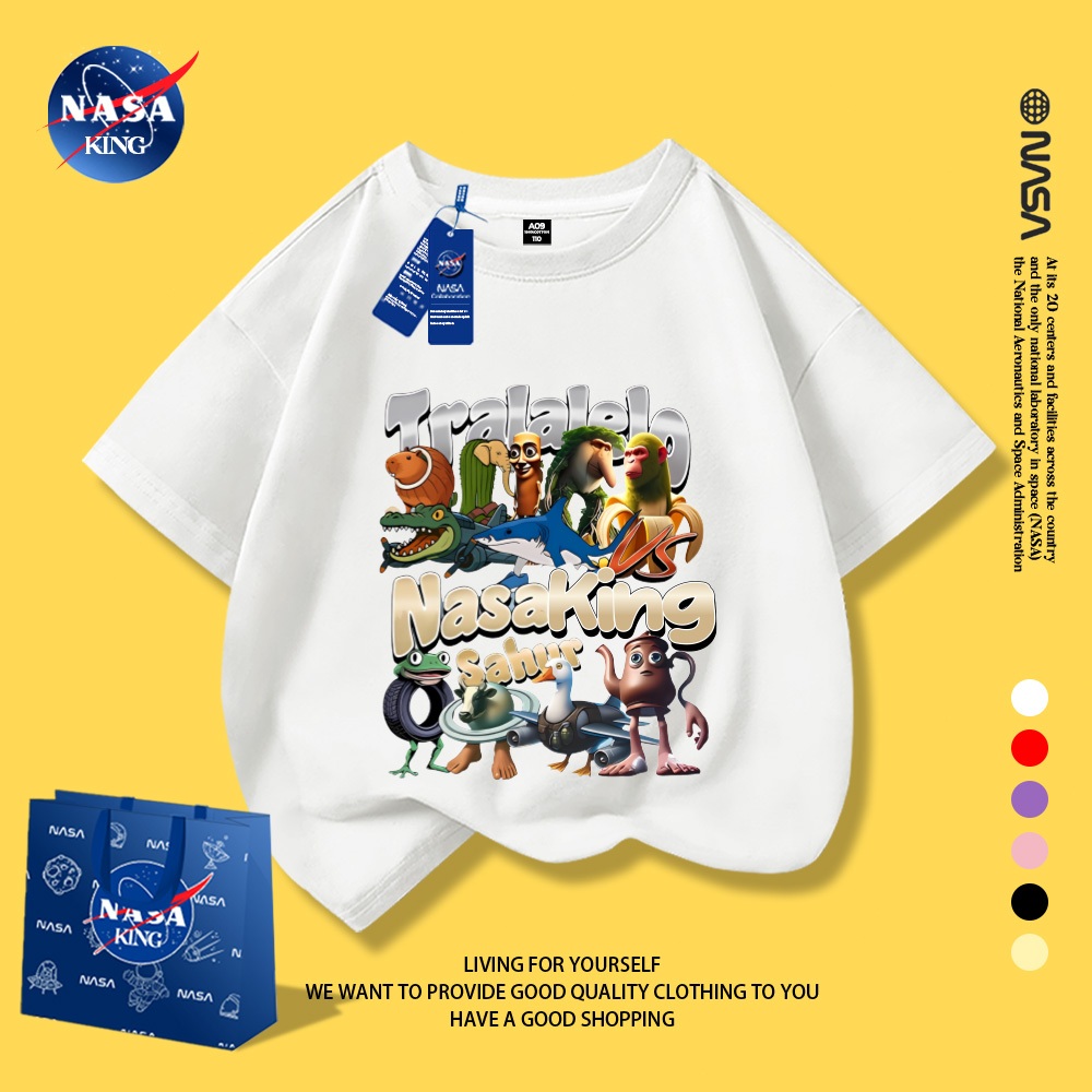 เสื้อเด็ก NASA รุ่นใหม่ 2025 ลาย “ITALIAN BRAINROT” แขนสั้น ผ้าฝ้าย 100% สไตล์เกาหลีทันสมัย