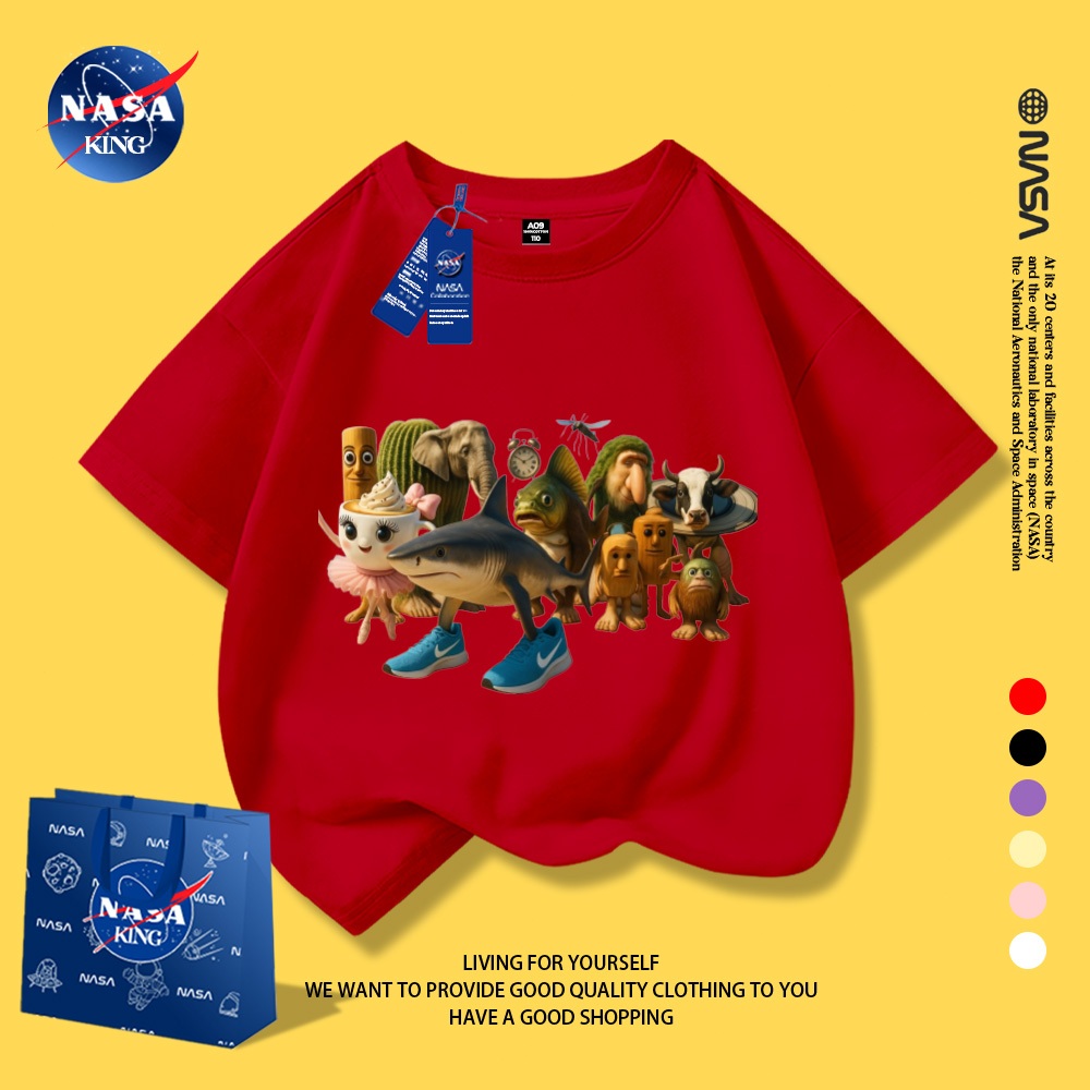 NASA เสื้อยืดแขนสั้นเด็ก ลายการ์ตูน ITALIAN BRAINROT ผ้าฝ้าย 100% สไตล์แฟชั่นเกาหลี