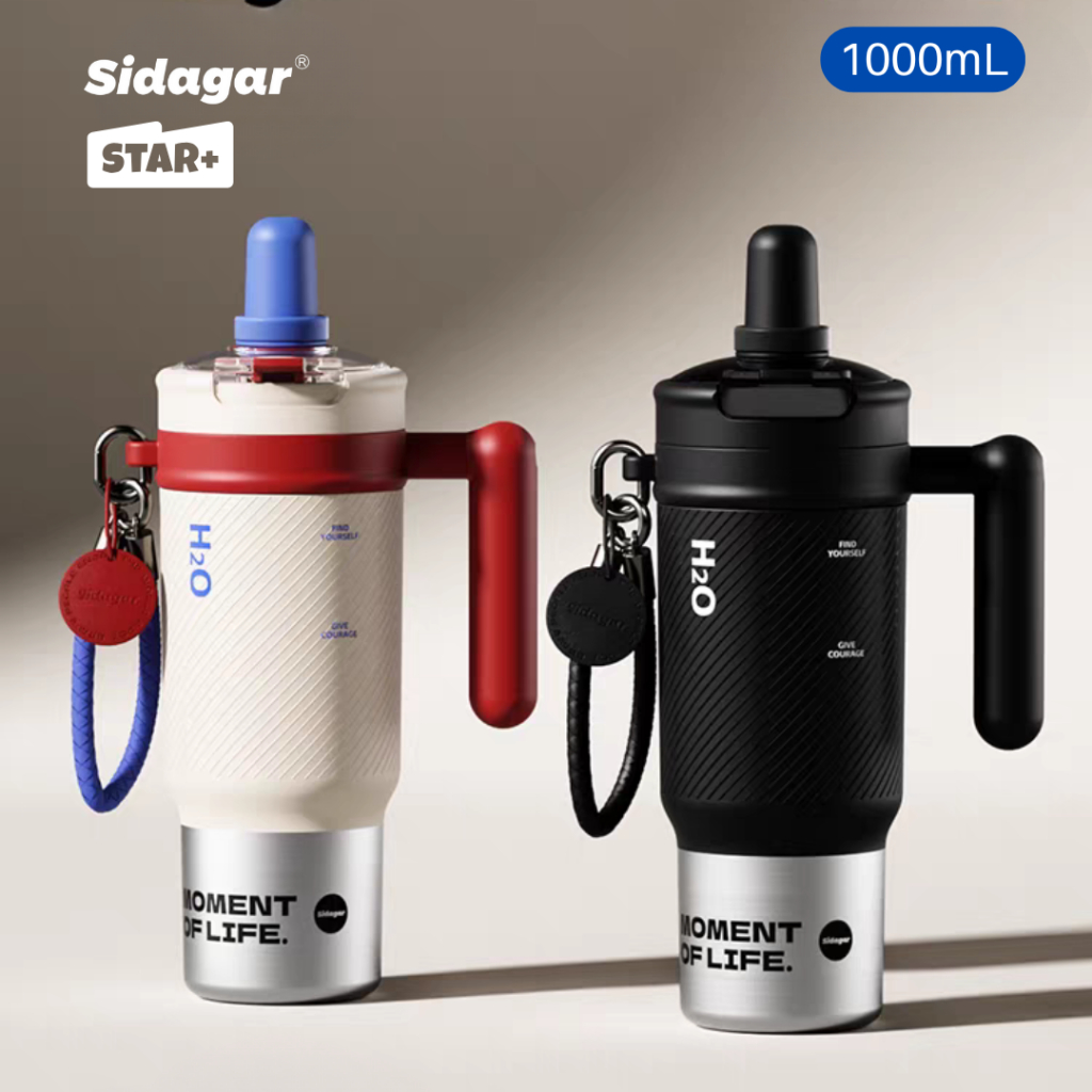 Sidagar Super Thermos แก้วเยติ เด็กผู้ชาย 1000ml เคลือบเซรามิค ฟาง ถ้วยน้ำแข็ง ผู้ถือถ้วยรถ Starplus