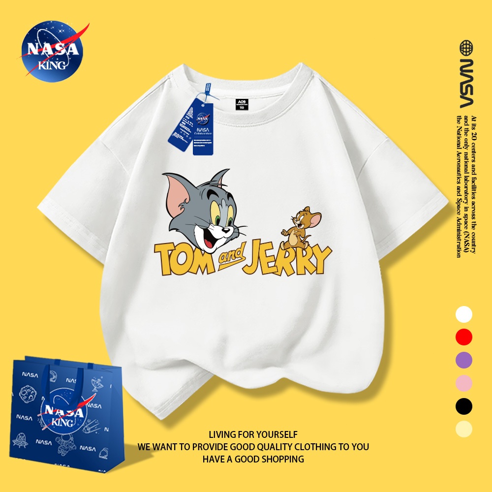 เสื้อยืดเด็ก NASA ลายแมวกับหนู ผ้าฝ้าย 100% ใส่สบาย เหมาะทั้งเด็กชายและหญิง