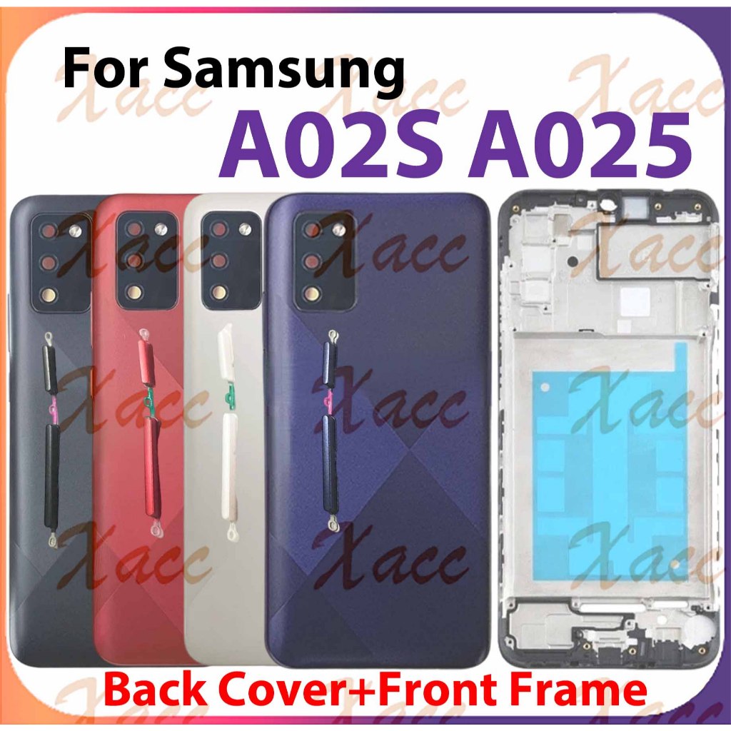 สําหรับ Samsung A02s A025 ฝาหลังแบตเตอรี่ชุดเต็มปุ่มกรอบกลางกรอบเลนส์กล้อง LCD กรอบด้านหน้าเปลี่ยน