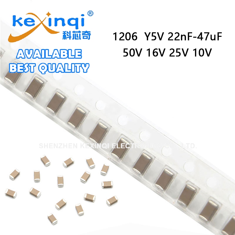 (1-20 ชิ้น) 1206 ตัวเก็บประจุ SMD 50V 16V 25V 10V Y5V ตัวเก็บประจุ 22nF 33nF 100nF 330nF 470nF 1uF 2.2uF 4.7uF 10uF 22uF 47uF