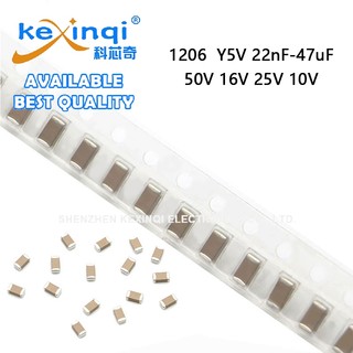 (1-20 ชิ้น) 1206 ตัวเก็บประจุ SMD 50V 16V 25V 10V Y5V ตัวเก็บประจุ 22nF 33nF 100nF 330nF 470nF 1uF 2.2uF 4.7uF 10uF 22uF 47uF