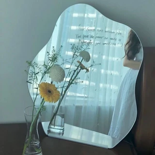 HD กระจกอะคริลิคสติ๊กเกอร์ติดผนังกระจก Self Aesthetic mirror DIY รอบ/รูปไข่/กระจกสะท้อนแสงแต่งหน้าตกแต่ง