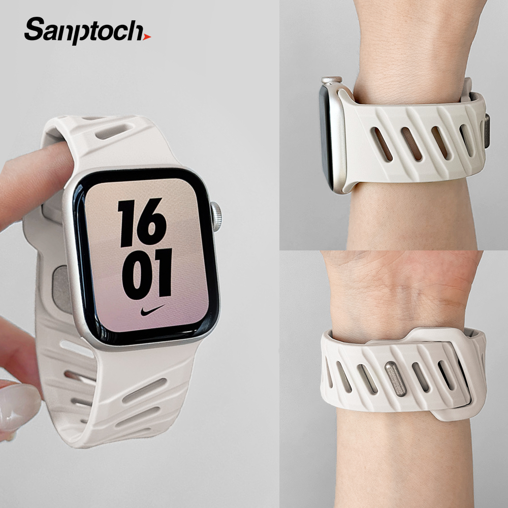 Sanptoch สําหรับสายนาฬิกาซิลิโคนอ่อน 49 46 45 44 42 มม.กีฬา Outdoors สําหรับ iWatch 10 9 8 7 Ultra2 SE ทนทาน Skin-Friend สร้อยข้อมือ