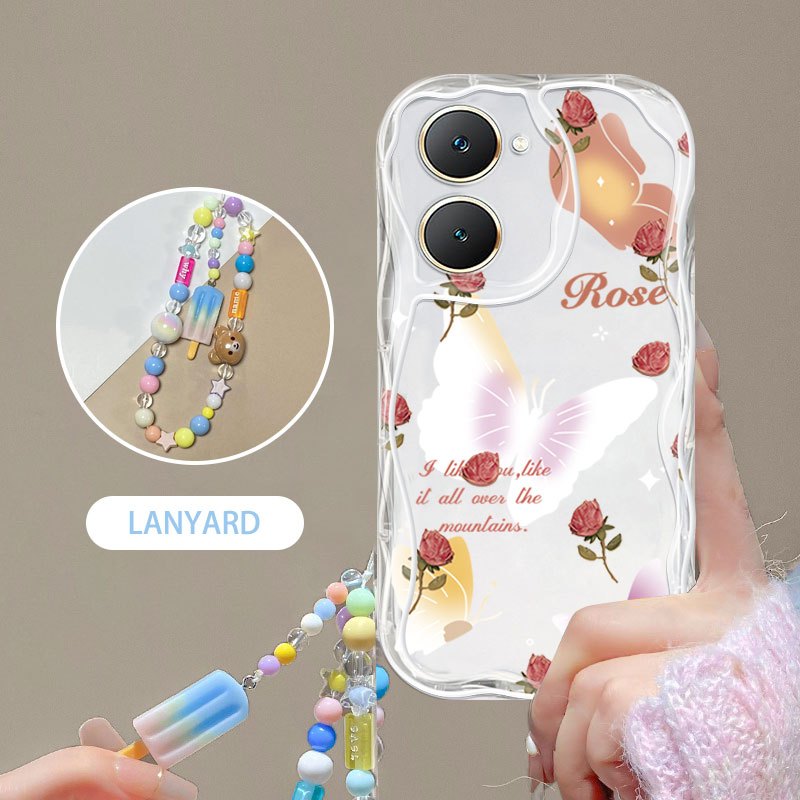 VRQR สําหรับ Vivo Y36 4G 5G Y27 5G Y76S Y76 5G Retro Fallen ใบและผีเสื้อไอศกรีมสร้อยข้อมือกันกระแทกเ