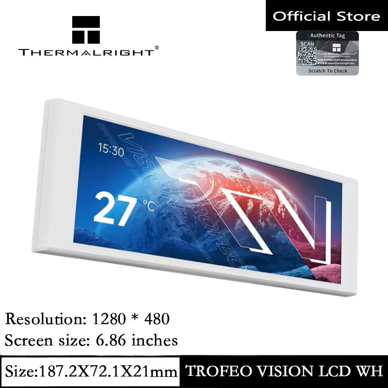 Thermalright TROFEO VISION LCD IPS 6.86 นิ้วหน้าจอ LCD เต็มรูปแบบ 1280*480 ความละเอียดแม่เหล็กพอร์ต USB Type-C หน้าจอแสดงผลเคสพีซีหน้าจอแสดงผล
