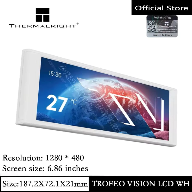 Thermalright TROFEO VISION LCD IPS 6.86 นิ้วหน้าจอ LCD เต็มรูปแบบ 1280*480 ความละเอียดแม่เหล็กพอร์ต USB Type-C หน้าจอแสดงผลเคสพีซีหน้าจอแสดงผล