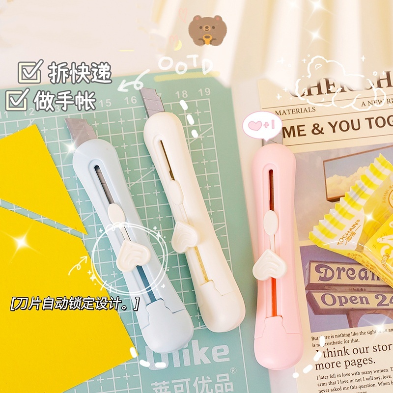 Macaron Colored Love Mini Art Knife Dismantling Express Delivery บัญชีมือแบบพกพาตัดกระดาษเครื่องมือม
