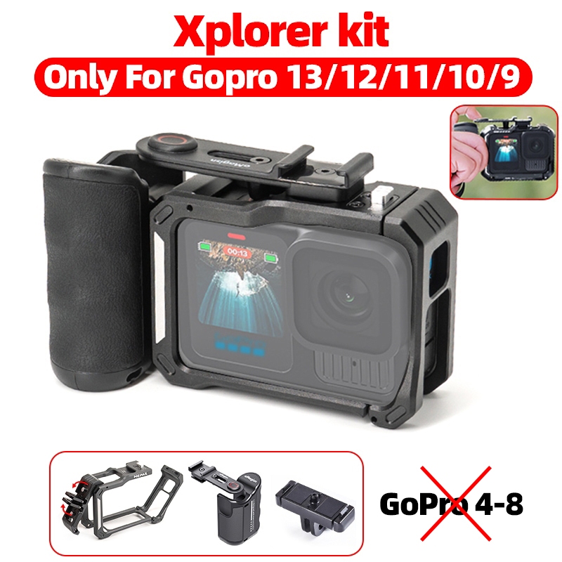 aMagisn Xplorer Grip Kit สําหรับ Gopro Hero 9 10 11 12 13 สีดํา Action กล้องโลหะ ABS Cage Go Pro อุป