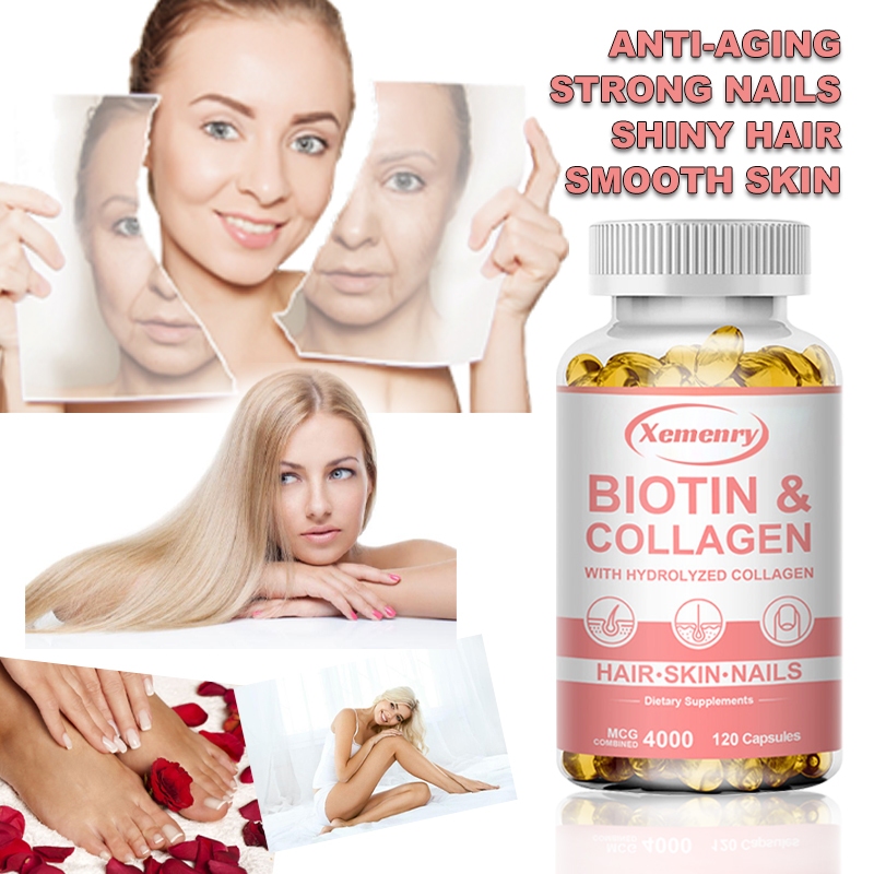 ไบโอตินด้วยกรดไฮยาลูโรนิก คอลลาเจน & เคราติน - 4000 mcg วิตามินปลูกผมสําหรับผู้ชายและผู้หญิง - เล็บแ