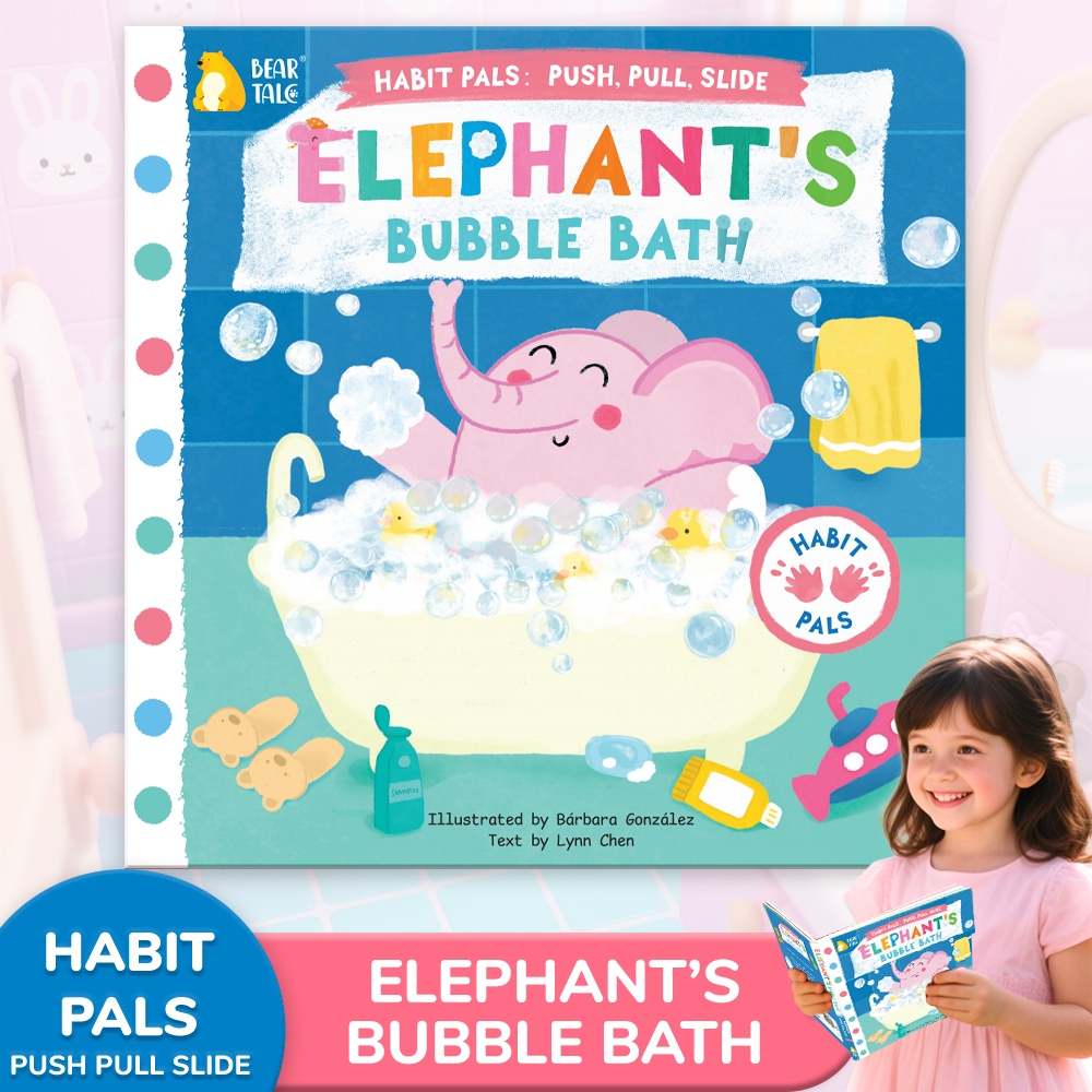 BEAR TALE Elephants Bubble Bath สุขอนามัยก่อนวัยเรียน Habi หนังสือภาพกลไกเด็กหนังสือเปิดสําหรับเด็กการศึกษา 10 หน้า