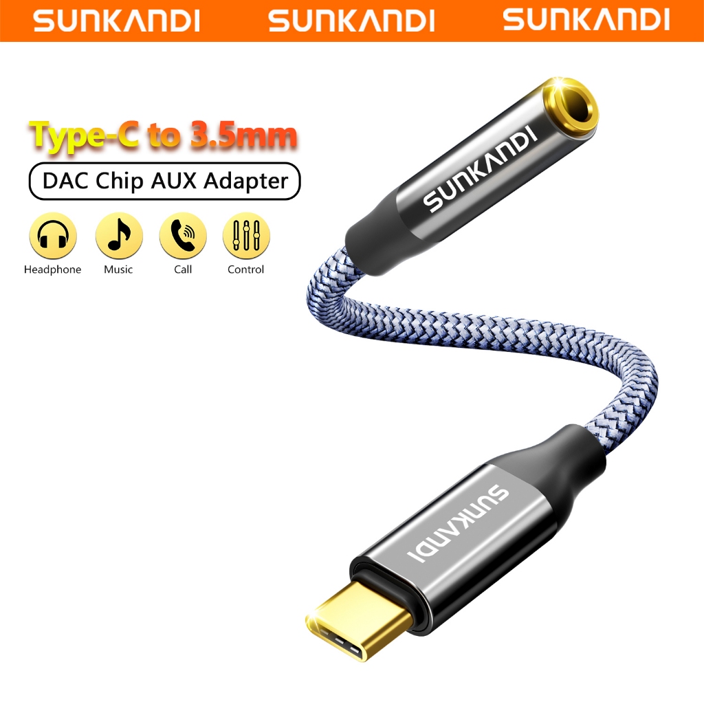 SUNKANDI ประเภท C ถึง 3.5 มม./L ถึง 3.5 มม.สายหูฟังอะแดปเตอร์หูฟังอะแดปเตอร์เสียงพกพาชิป DAC สําหรับ Xiaomi IP Samsung