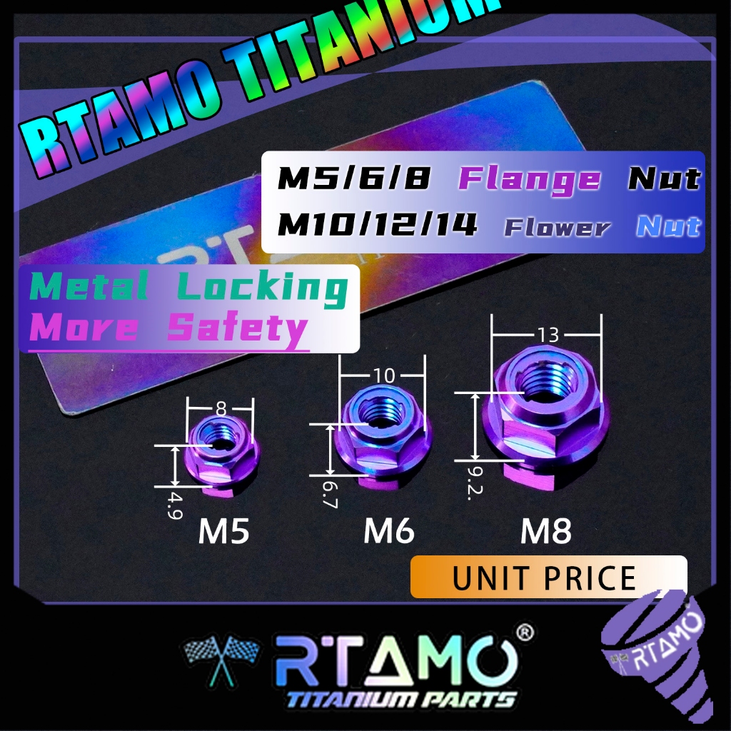 RTAMO ไทเทเนียม Gr5 M5 M6 M8 Hex Flange Nut น็อตล็อคโลหะ หน้า แกนล้อ Lock Nut ราคาต่อตัว