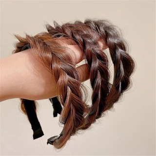Goroy ที่คาดผมวิกผมถักเกาหลีสําหรับผู้หญิงปีกกว้าง Fishbone Braid Hairband ผม Acc