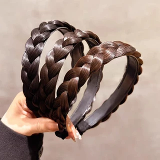 Goroy ที่คาดผมวิกผมถักเกาหลีสําหรับผู้หญิงปีกกว้าง Fishbone Braid Hairband ผม Acc