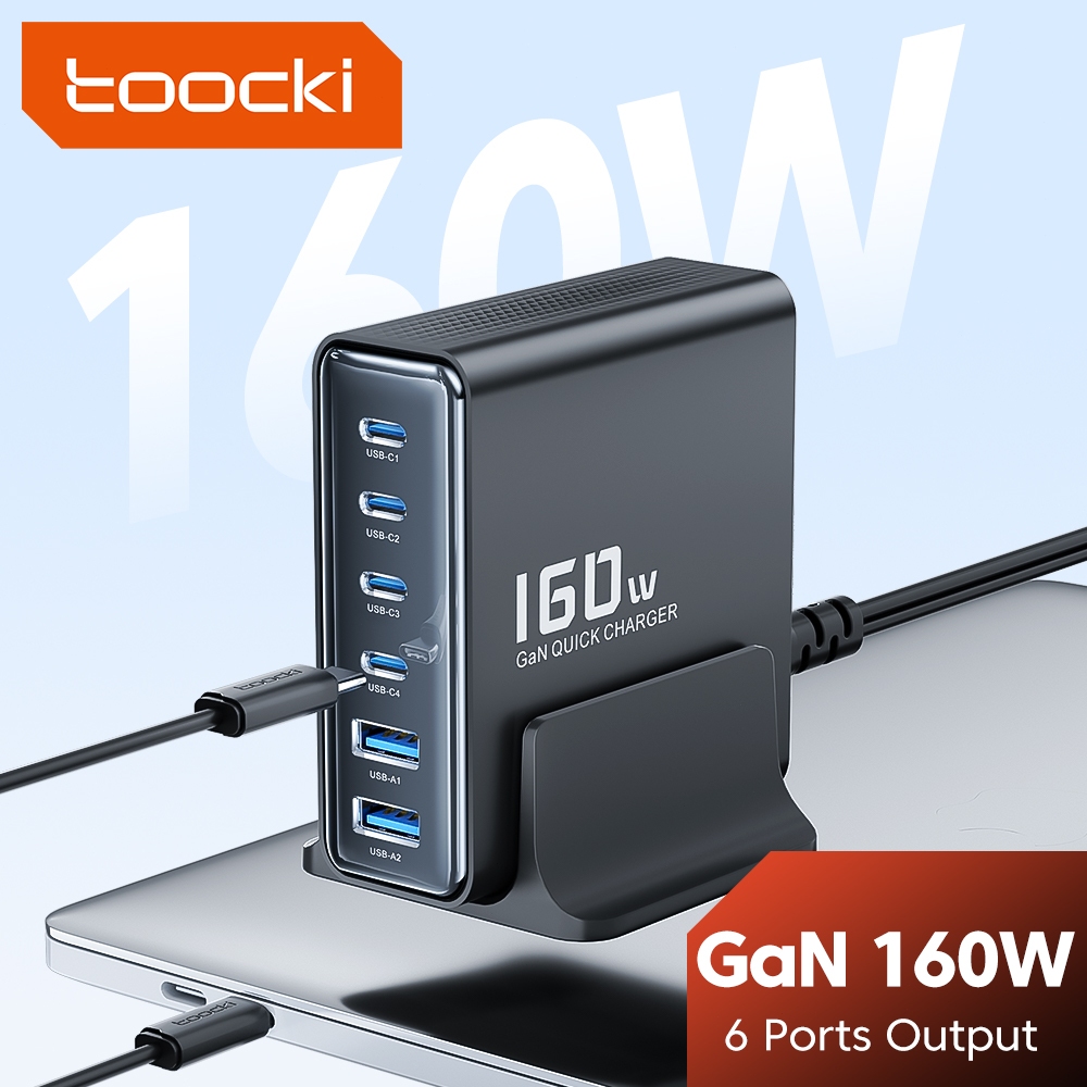 Toocki 160W GaN Charger PD4.0 QC3.0 ประเภท C Quick Charger 4C2A หกพอร์ตเดสก์ท็อปอะแดปเตอร์ 1.5m สายชาร์จสําหรับโทรศัพท์แล็ปท็อปเปลี่ยน