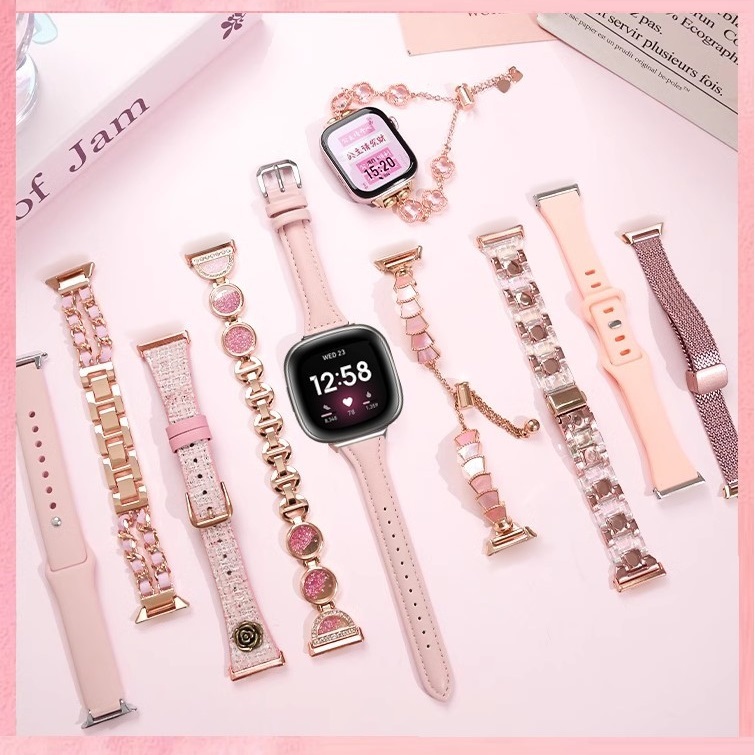 All Pink Color Watch Strap For Fitbit Versa 4 สาย Fitbit Versa 3 Strap Adjustable Fitbit Sense / Fit