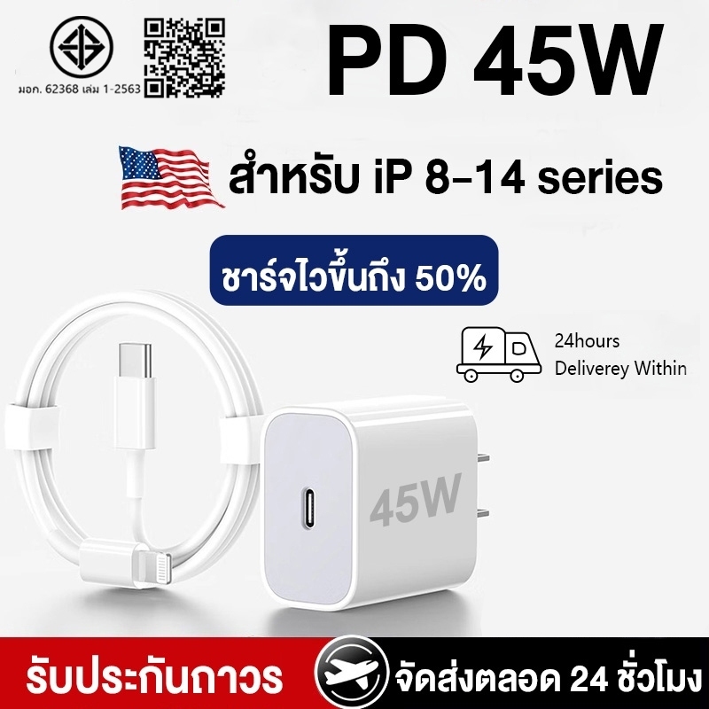 รับประกัน 1 ปีPD 45W Fast Charging Type C to Type C สายชาร์จเร็ว + หัวชาร์จสําหรับ iPad Pro, Air4 Air5 Mini6