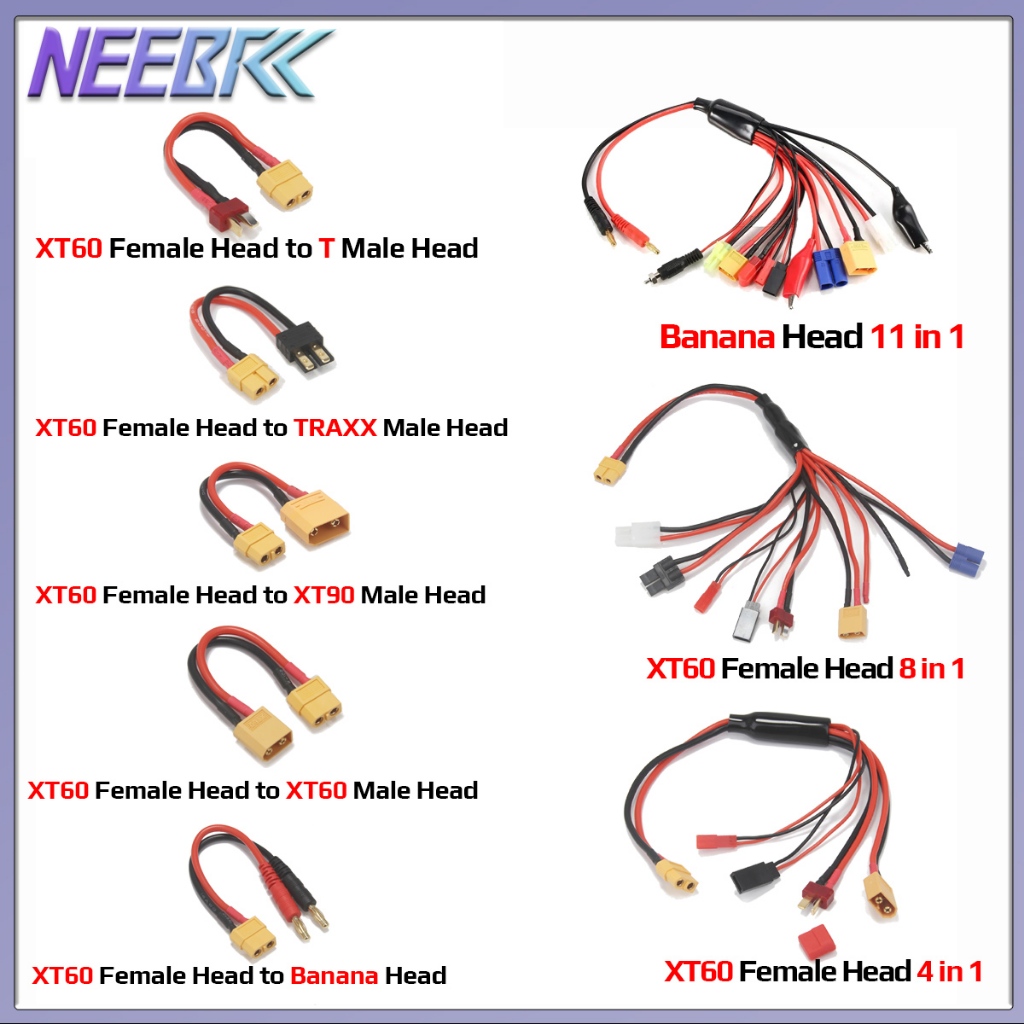 NEEBRC RC Multi แบตเตอรี่อะแดปเตอร์ชาร์จสายแปลง 4.0 มม.กล้วย/T/XT30/XT60/XT90/TRX คลิปจระเข้ปลั๊กสําหรับ IMAX B6 B6AC RC รถของเล่น