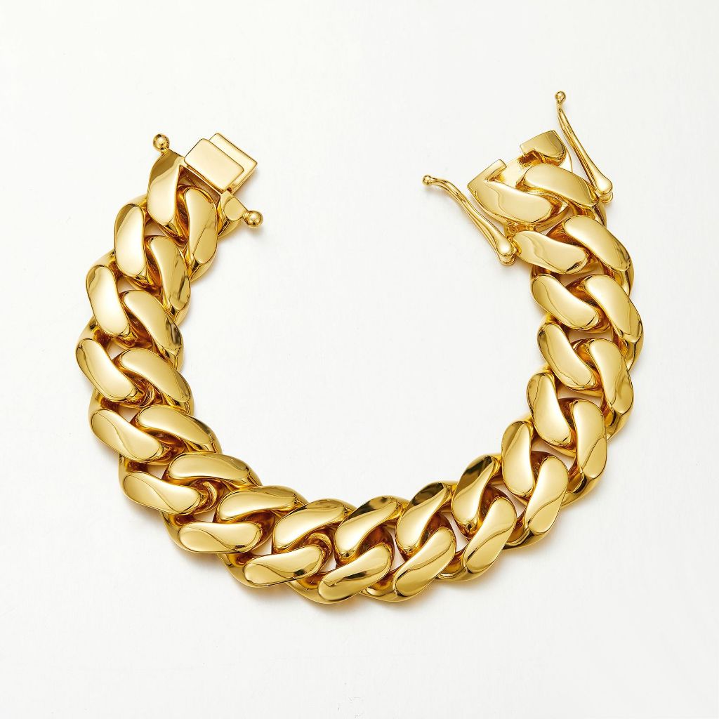 สร้อยข้อมือสแตนเลสสไตล์พังค์ rock และ hip hop แบบ rhombus miami link chain สีทอง