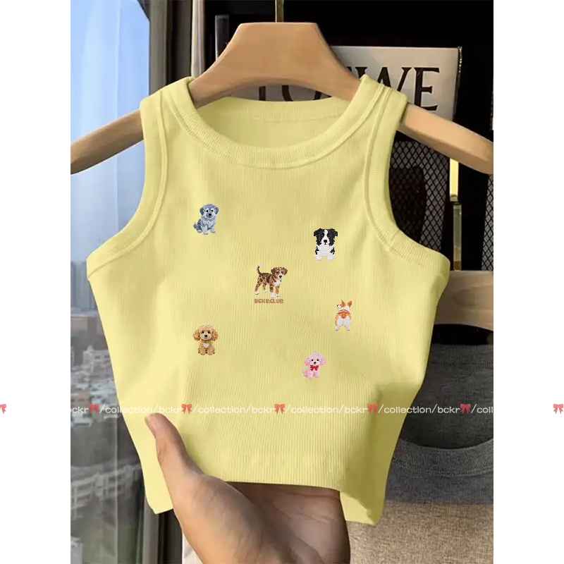 แฟชั่นเกาหลีสไตล์🎀 สั้น เบบี้ที เสื้อกล้ามผู้หญิงสายเดี่ยว baby tee ชุดหน้าร้อน ลายน้องหมา🐶 เสื้อผญYG1902
